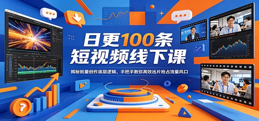日更100条短视频线下课：揭秘批量创作底层逻辑，手把手教你高效出片抢占流量风口-一起筹课网