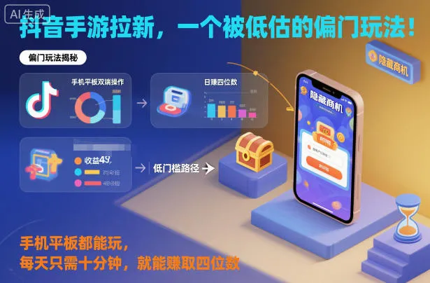 抖音手游拉新，一个被低估的偏门玩法！手机平板都能玩，每天只需十分钟，就能賺取四位数【揭秘】-一起筹课网