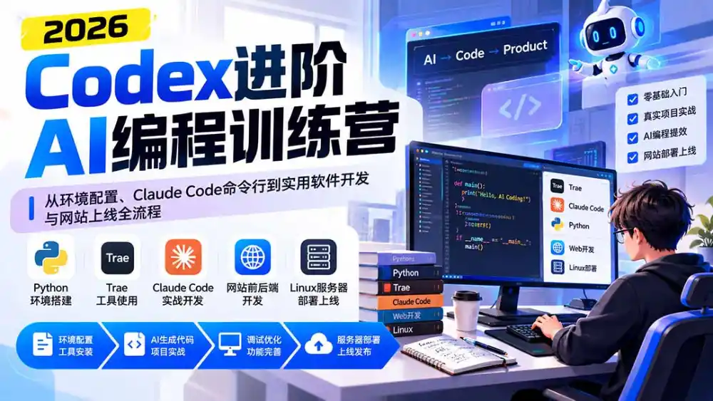 Codex进阶AI编程训练营：从环境配置、Claude Code命令行到实用软件开发与网站上线全流程-一起筹课网