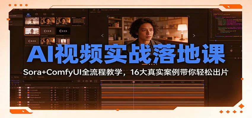 AI视频实战落地课:Sora+ComfyUI全流程教学,16大真实案例带你轻松出片-一起筹课网