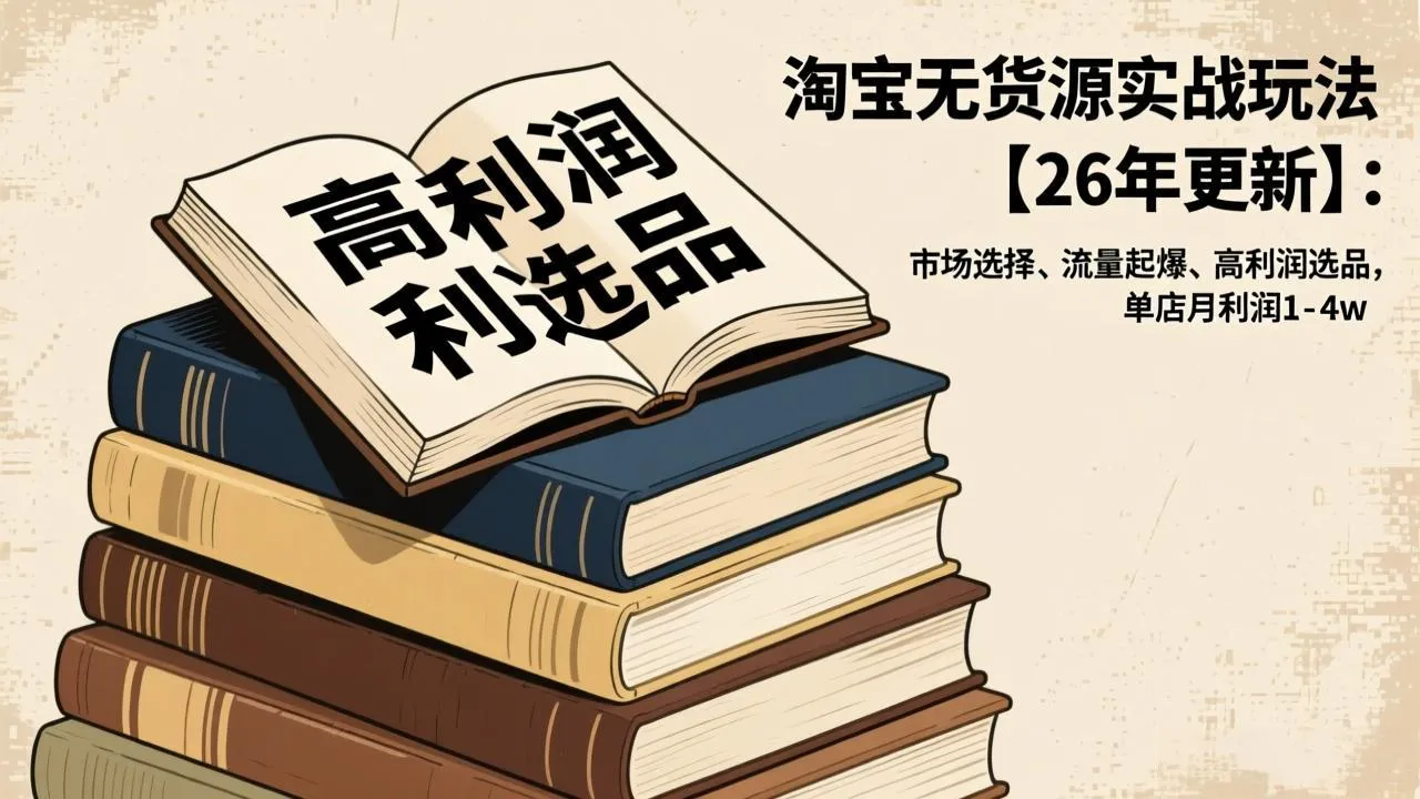 淘宝无货源实战玩法【26年更新】：市场选择、流量起爆、高利润选品，单店月利润1-4w-一起筹课网