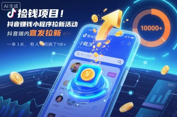 捡钱项目！抖音賺钱小程序拉新活动，抖音端内宣发拉新，一单3米，有人半个月搞了1W+-一起筹课网