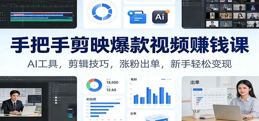 手把手剪映爆款视频赚钱课:AI工具,剪辑技巧,涨粉出单,新手轻松变现-一起筹课网