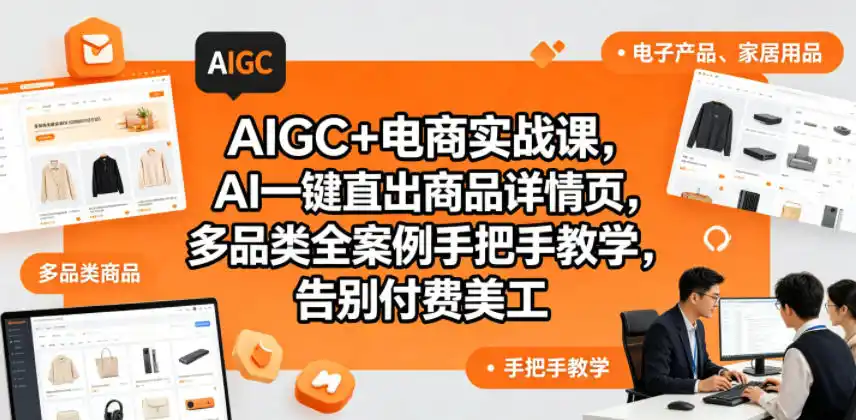 AIGC+电商实战课，AI一键直出商品详情页，多品类全案例手把手教学，告别付费美工(更新0820)-一起筹课网