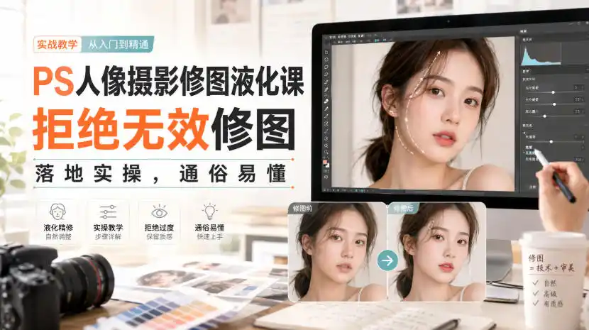 PS人像摄影修图液化课，拒绝无效修图，落地实操，通俗易懂-一起筹课网