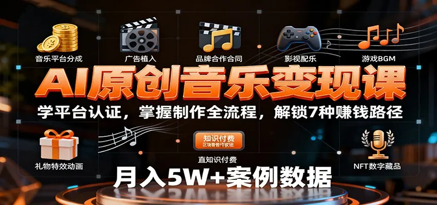 AI原创音乐变现课:学平台认证,掌握制作全流程,解锁7种赚钱路径-一起筹课网