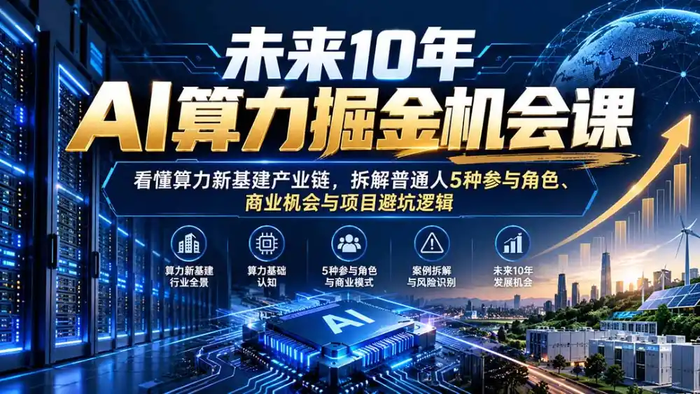 未来10年AI算力掘金机会课：看懂算力新基建产业链，拆解普通人5种参与角色、商业机会与项目避坑逻辑-一起筹课网