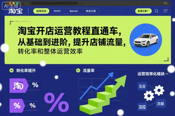 淘宝开店运营教程直通车，从基础到进阶，提升店铺流量，转化率和整体运营效率(更新26年05月27日)-一起筹课网