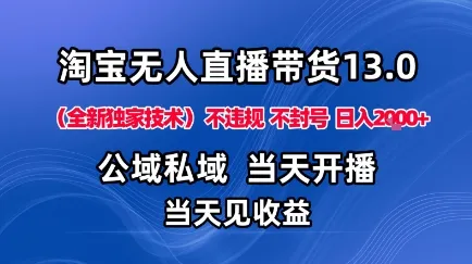淘宝无人直播13.0,公域私域技术,不封号,不违规布局下半年旺季赛道,日入1K+(独家技术)【揭秘】