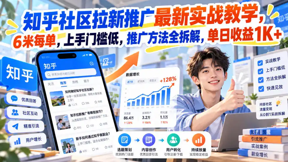 知乎社区拉新推广最新实战教学，6米每单，上手门槛低，推广方法全拆解，单日收益1K+！(更新0930)-一起筹课网