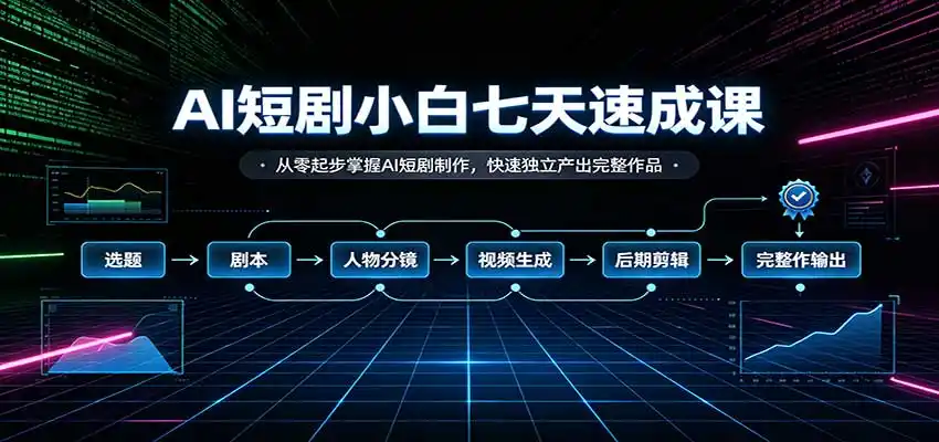 AI短剧小白七天速成课：从零起步掌握AI短剧制作，快速独立产出完整作品-一起筹课网