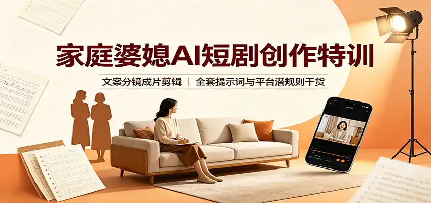 家庭婆媳AI短剧创作特训：文案分镜成片剪辑，全套提示词与平台潜规则干货-一起筹课网