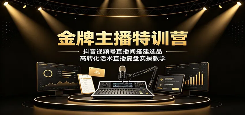 金牌主播特训营:抖音视频号直播间搭建选品,高转化话术直播复盘实操教学-一起筹课网
