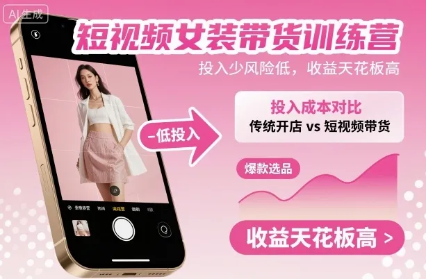 短视频女装带货训练营,投入少风险低,收益天花板高