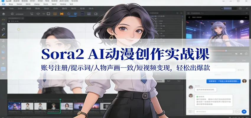 Sora2 AI动漫创作实战课:账号注册/提示词/人物声画一致/短视频变现,轻松出爆款-一起筹课网