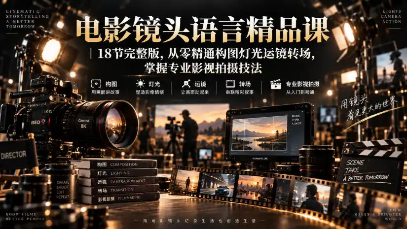 电影镜头语言精品课｜18节完整版，从零精通构图灯光运镜转场，掌握专业影视拍摄技法-一起筹课网