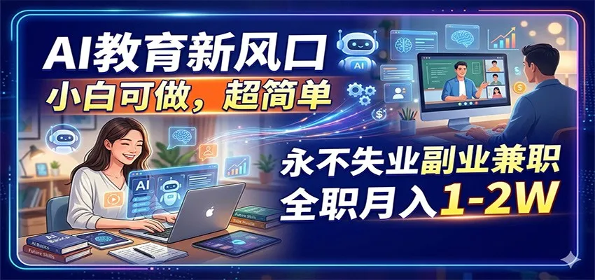 AI教育新风口，小白可做，超简单，永不失业副业兼职 全职月入1-2W-一起筹课网