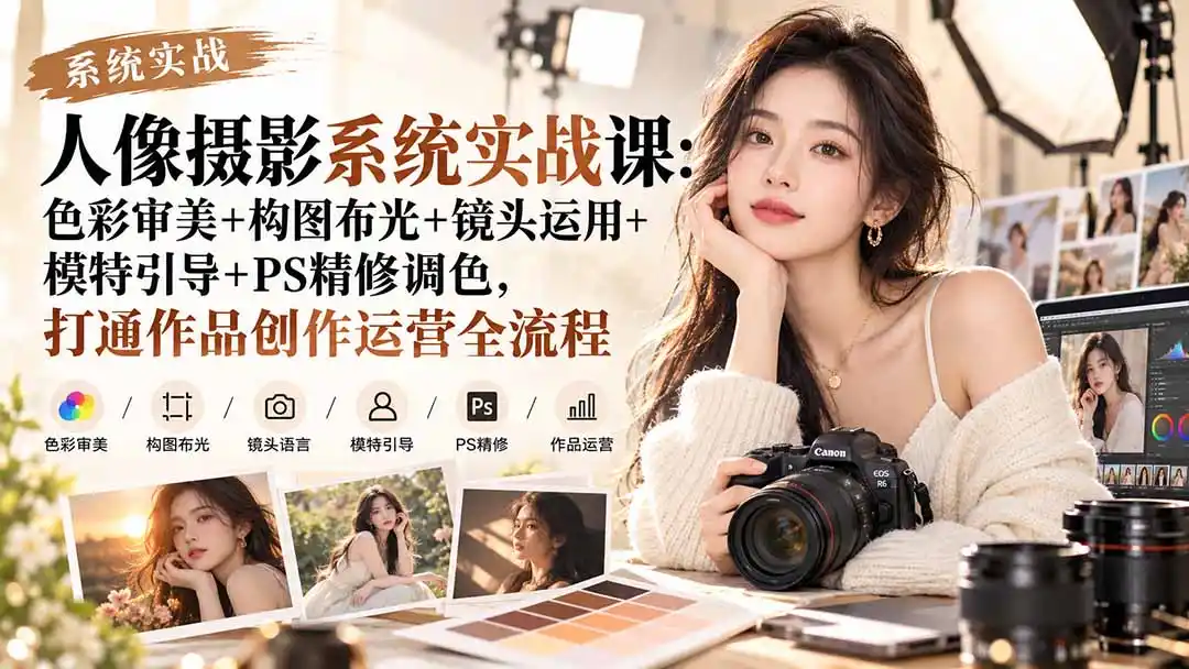 【无水印】人像摄影系统实战课：色彩审美+构图布光+镜头运用+模特引导+PS精修调色，打通作品创作运营全流程-一起筹课网