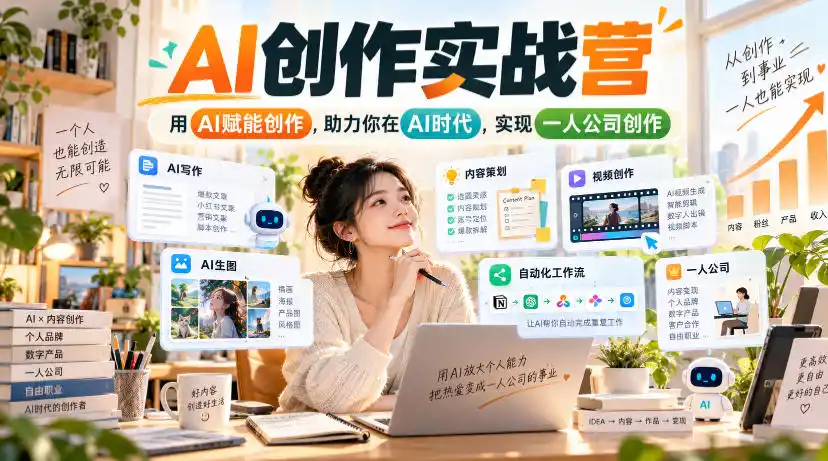 AI创作实战营，用AI赋能创作，助力你在AI时代，实现一人公司创作-一起筹课网