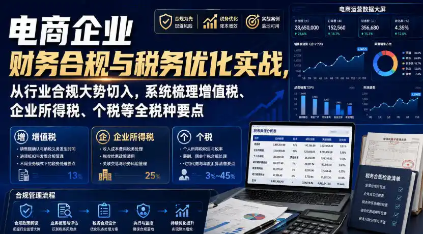 电商企业财务合规与税务优化实战，从行业合规大势切入，系统梳理增值税、企业所得税、个税等全税种要点-一起筹课网