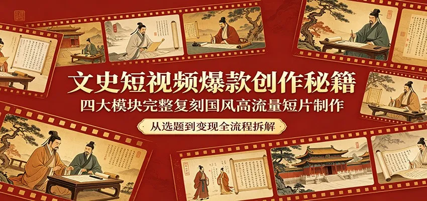 文史短视频爆款创作秘籍：四大模块完整复刻国风高流量短片制作-一起筹课网