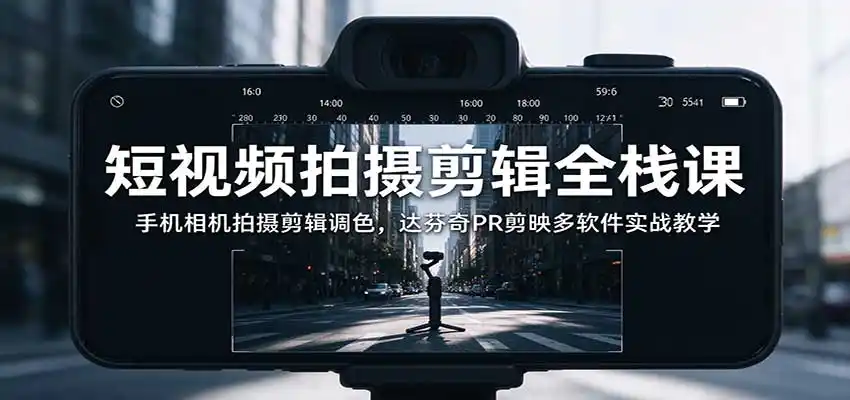短视频拍摄剪辑全栈课：手机相机拍摄剪辑调色，达芬奇PR剪映多软件实战教学-一起筹课网