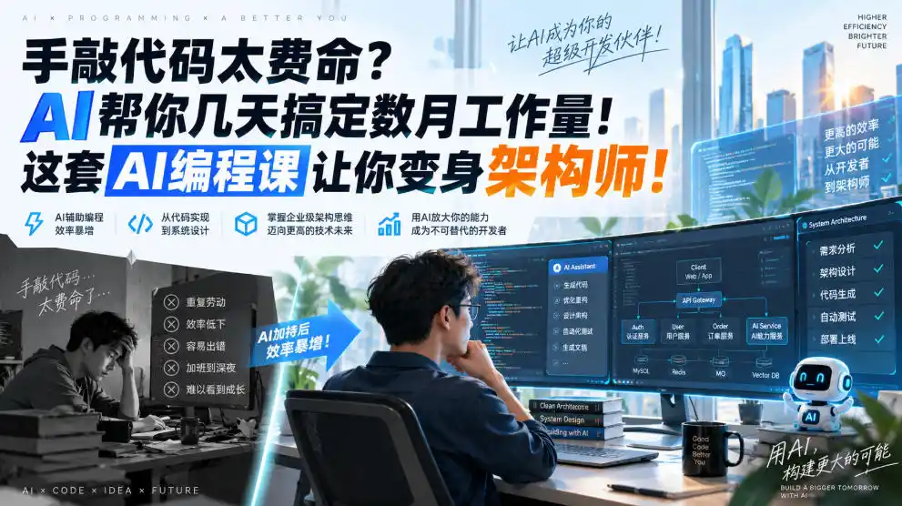 手敲代码太费命？AI帮你几天搞定数月工作量！这套AI编程课让你变身架构师！【原创双语字幕】-一起筹课网