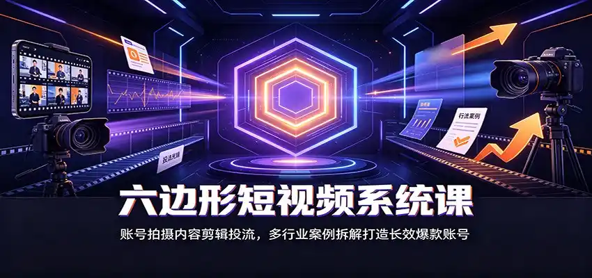 六边形短视频系统课：账号拍摄内容剪辑投流，多行业案例拆解打造长效爆款账号-一起筹课网