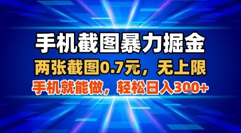 手机截图暴力掘金,两张截图0.7米,一部手机就能做,轻松日入3张+【揭秘】