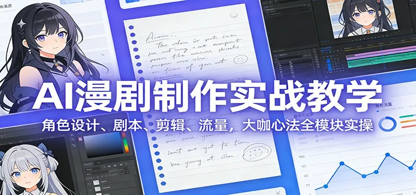 AI 漫剧制作实战教学：角色设计、剧本、剪辑、流量，大咖心法全模块实操-一起筹课网