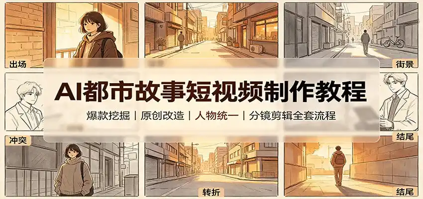AI都市故事短视频制作教程：爆款挖掘原创改造，人物统一分镜剪辑全套流程-一起筹课网
