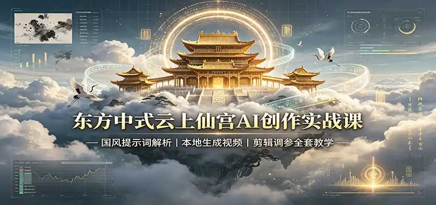 东方中式云上仙宫AI创作实战课：国风提示词解析，本地生成视频，剪辑调参全套教学-一起筹课网