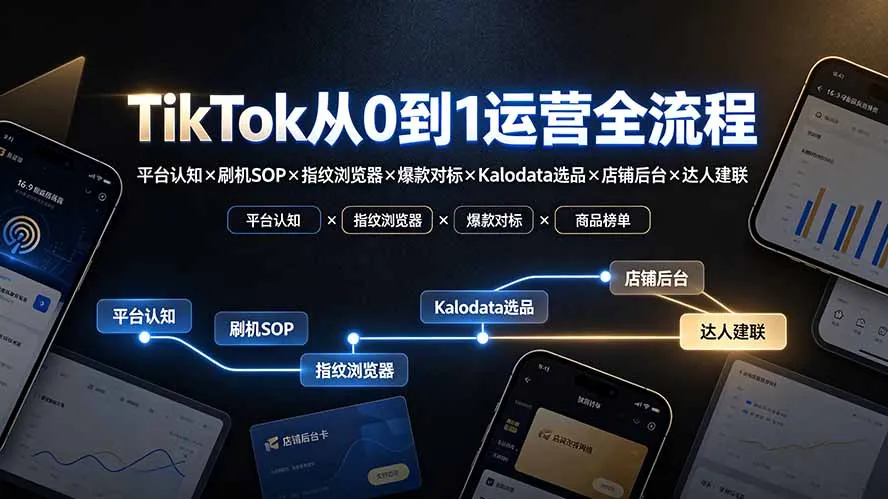 TikTok从0到1运营全流程-更新：平台认知×刷机SOP×指纹浏览器×爆款对标×Kalodata选品×店铺后台×达人建联-一起筹课网