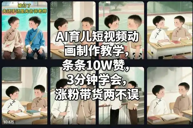 AI育儿短视频动画制作教学，条条10W赞，3分钟学会，涨粉带货两不误-一起筹课网