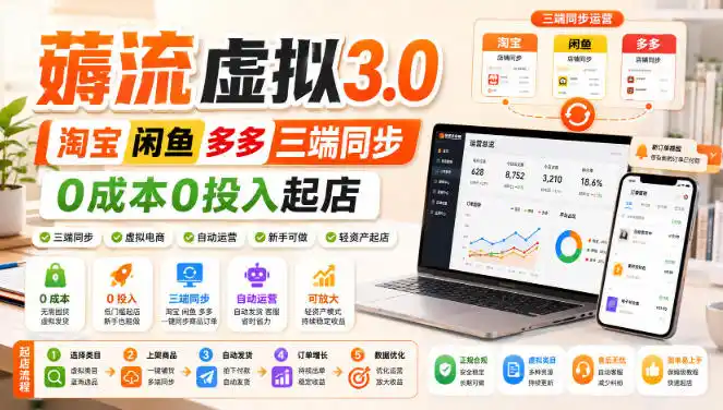 绅白不白·薅流虚拟3.0丨淘宝闲鱼多多三端同步丨0成本0投入起店-一起筹课网