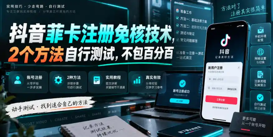 抖音菲卡注册免核技术，2个方法自行测试，不包百分百-一起筹课网