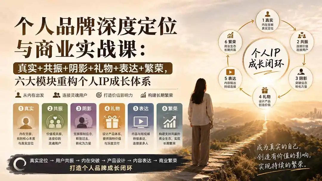 个人品牌深度定位与商业实战课：真实+共振+阴影+礼物+表达+繁荣，六大模块重构个人IP成长体系-一起筹课网