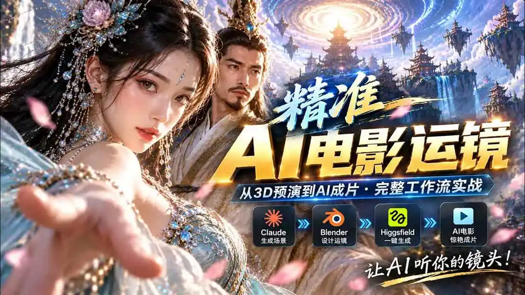 AI视频终于能精准运镜了！Claude + Blender + Higgsfield 免费插件实测-一起筹课网
