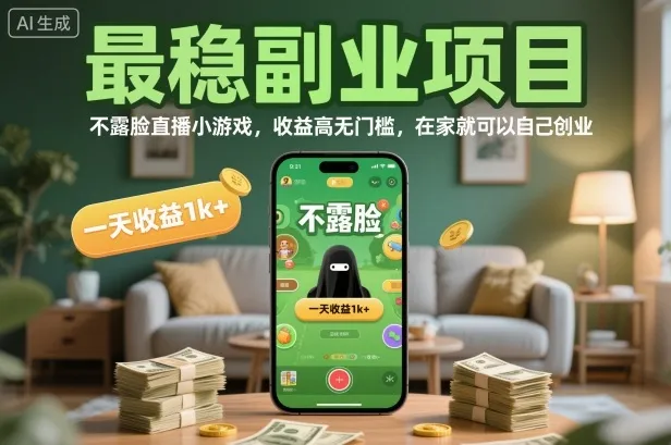 最稳副业项目,不露脸直播小游戏,收益高无门槛,一天收益1k+,在家就可以自己创业【揭秘】-一起筹课网