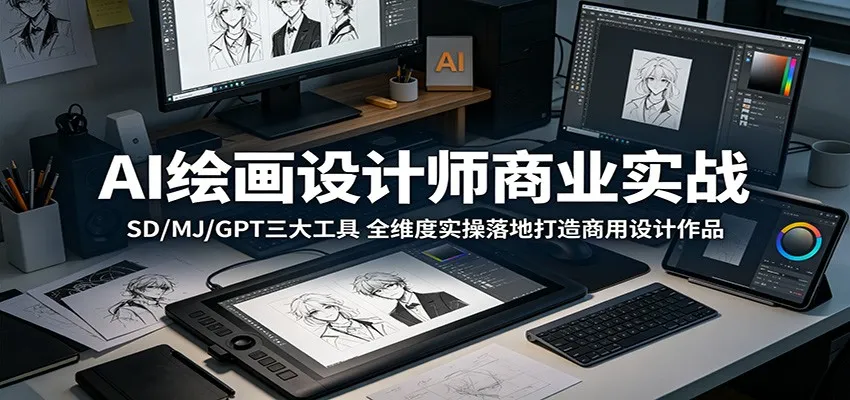 AI绘画设计师商业实战:SD/MJ/GPT三大工具,全维度实操落地打造商用设计作品-一起筹课网