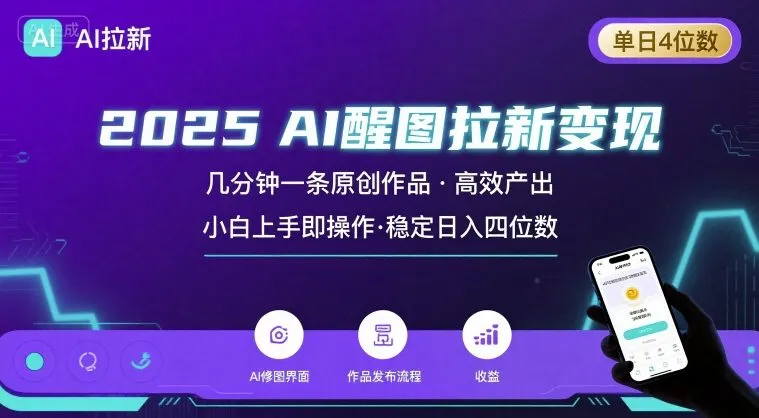 2025最强AI醒图拉新，几分钟一条原创作品，单日收入4位数，小白也能上手操作-一起筹课网
