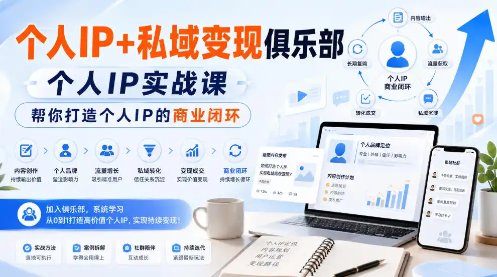 个人IP+私域变现俱乐部,个人IP实战课,帮你打造个人IP的商业闭环-一起筹课网