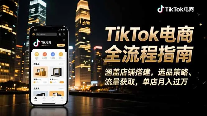 TikTok电商全流程指南,涵盖店铺搭建、选品策略、流量获取,单店月入过万-一起筹课网