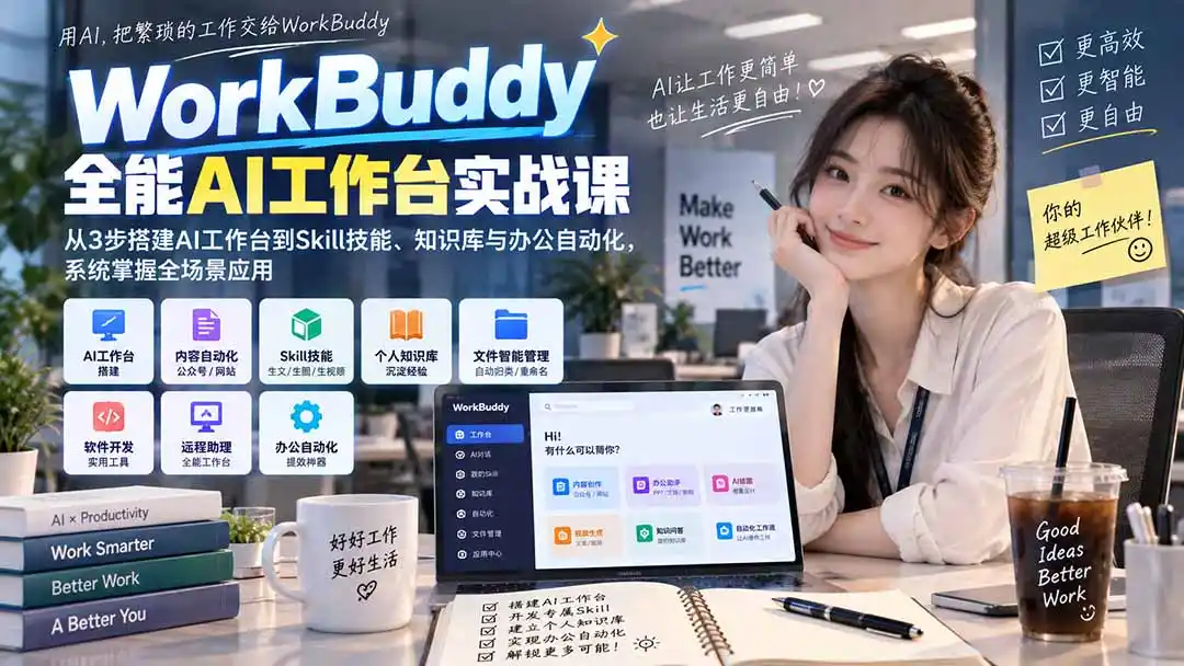 WorkBuddy全能AI工作台实战课：从3步搭建AI工作台到Skill技能、知识库与办公自动化，系统掌握全场景应用-一起筹课网