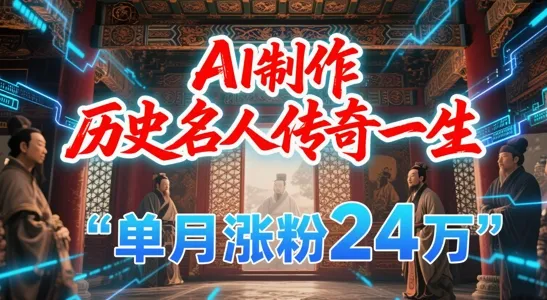 暴力起号！用AI制作历史名人传奇一生，单月涨粉24W，涨粉+变现赛道黑马来了-一起筹课网