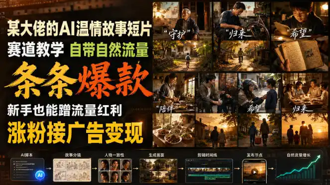 某大佬的AI温情故事短片赛道教学，自带自然流量，条条爆款，新手也能蹭流量红利，涨粉接广告变现-一起筹课网
