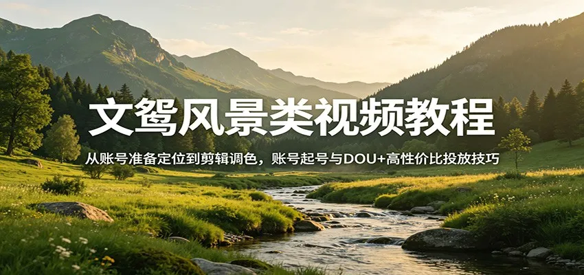 文鸳风景类视频教程:从账号准备定位到剪辑调色,账号起号与DOU+高性价比投放技巧-一起筹课网