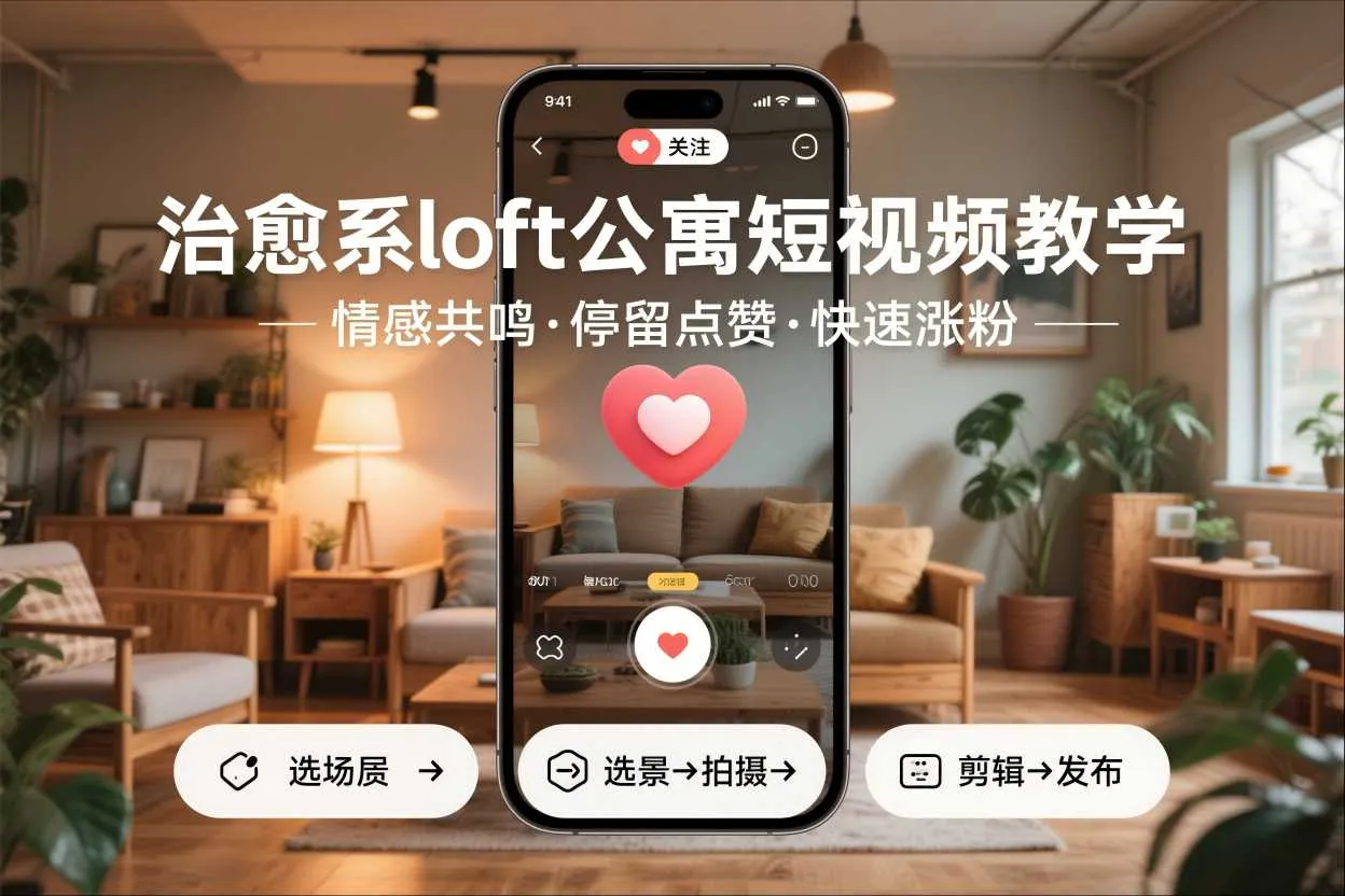 治愈系loft公寓短视频制作教学，情感共鸣引停留点赞关注，快速起号涨粉-一起筹课网