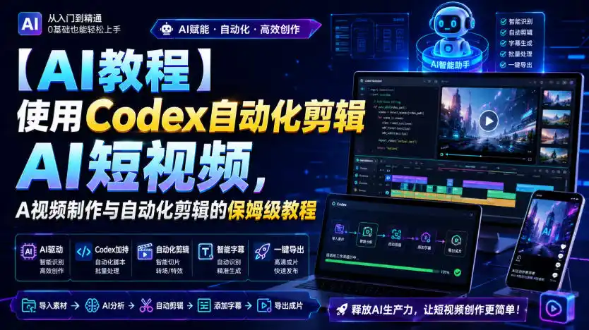 【AI教程】使用Codex自动化剪辑AI短视频，AI视频制作与自动化剪辑的保姆级教程-一起筹课网