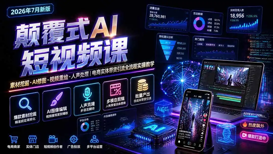 颠覆式AI短视频课-更新｜素材挖掘，AI修图，视频重绘，人声处理｜电商实体带货引流全流程实操教学-一起筹课网